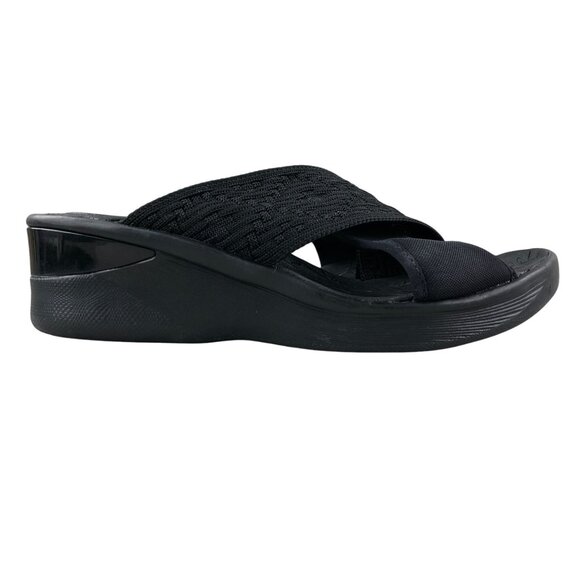 BZees Women's Size 8.5M Sundance Black Fabric Open Toe Slip On Wedge Sandals - Picture 1 of 14